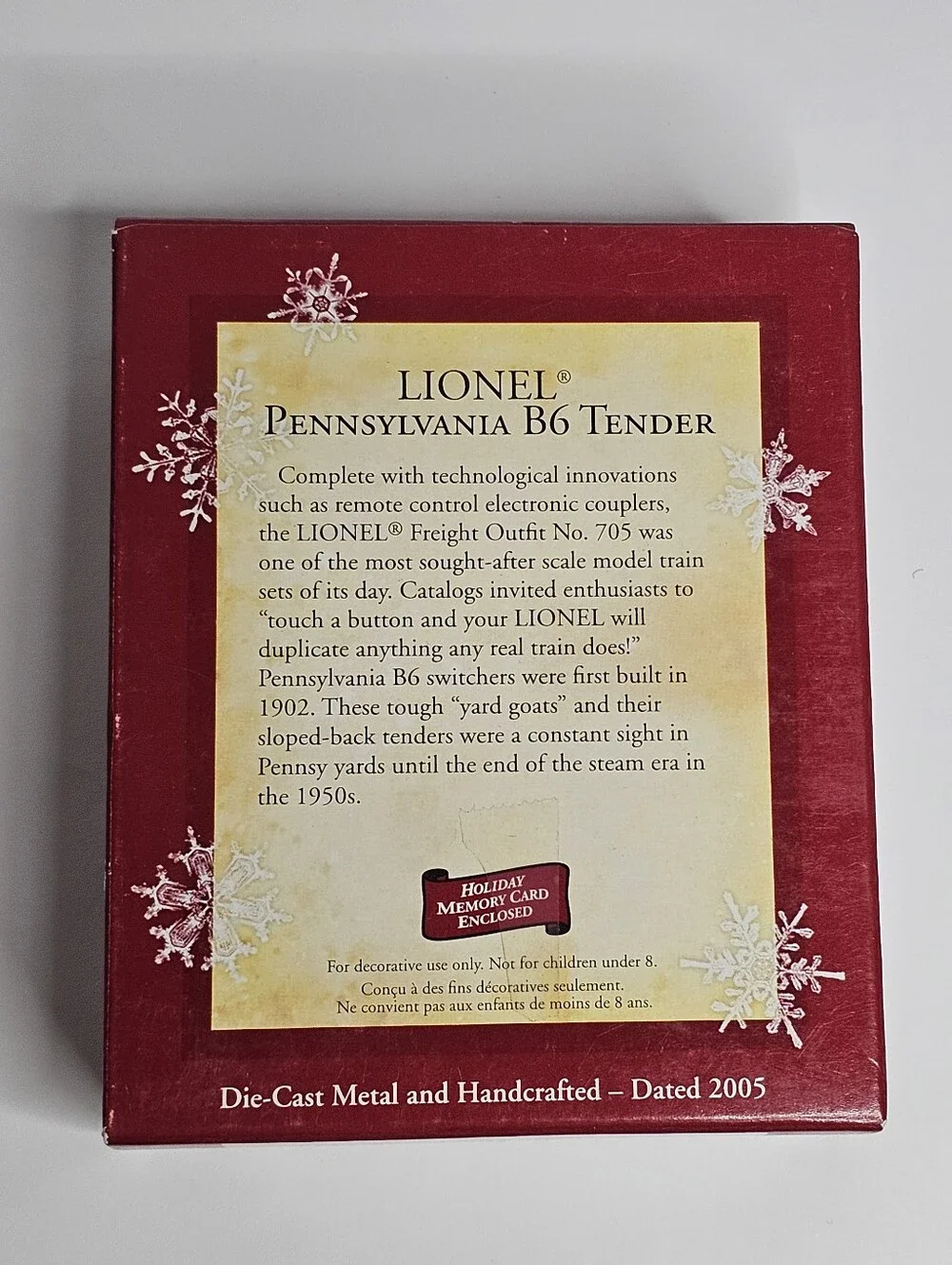 2005 Hallmark Keepsake Ornament Lionel Pennsylvania B6 Tender Die-Cast QXI6122